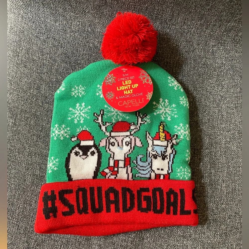 LED LIGHT UP HAT & MAGIC GLOVES SET #SQUADGOALS SIZE: S/M